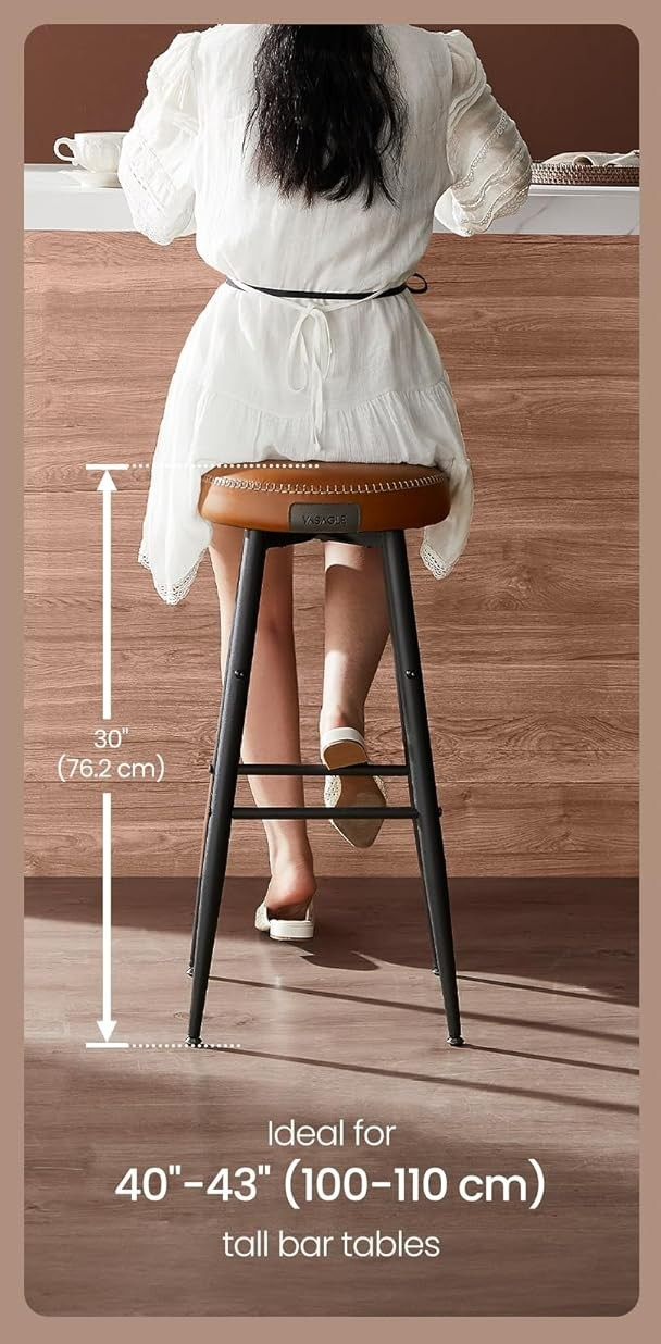 Breakfast Kitchen Bar Stools Counter 76.2cm Stitched Synthetic Leather Brown