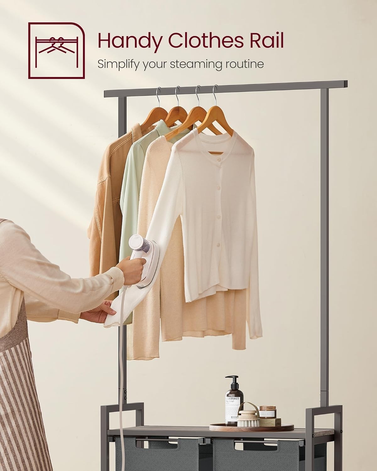 Laundry Basket 2-Section Laundry Hamper with Clothes Rail and Shelf