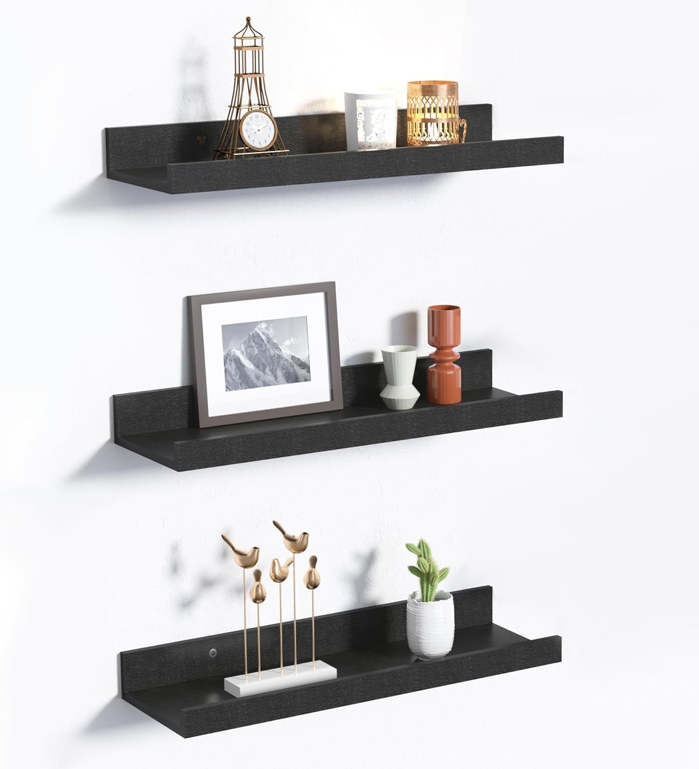 60cm Black Floating Shelves 3pcs Shelves for Room Décor Wall Mounted Storage