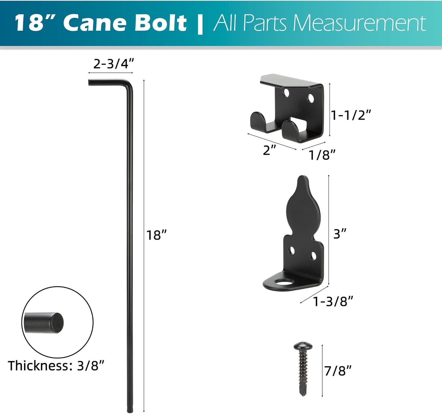 18 Inch Cane Bolt Heavy Duty Drop Rod Gate Stopper Hardware Gate Ground Latch