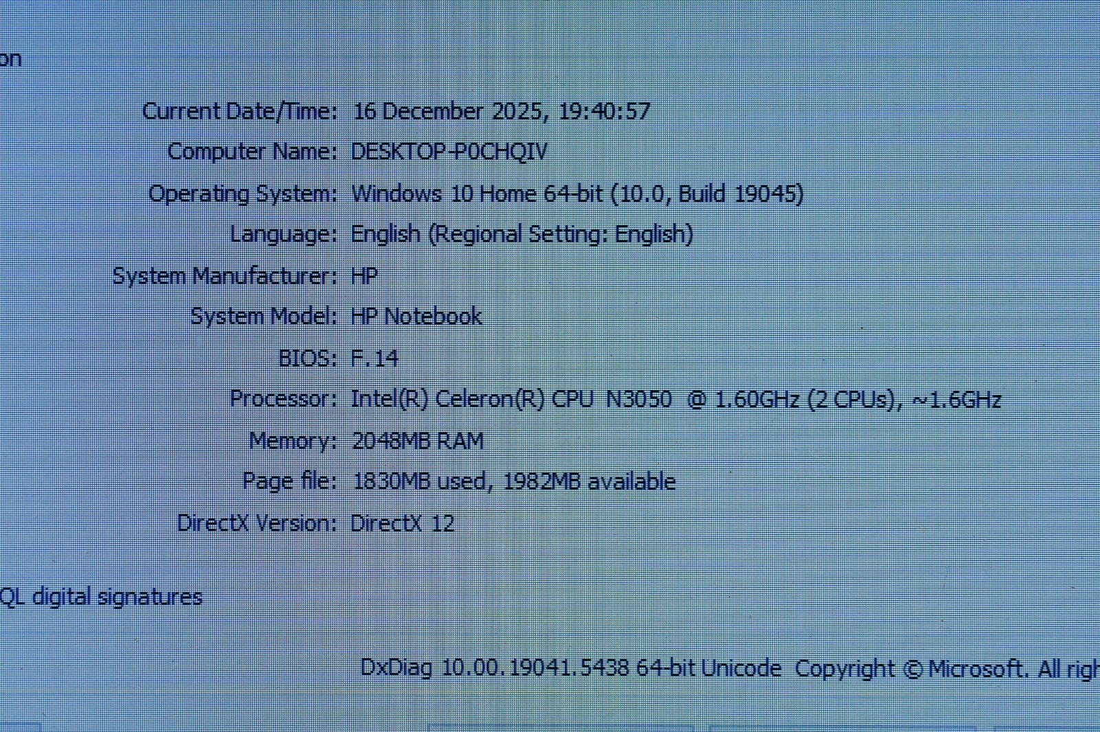 HP TPN-I119 Notebook Laptop Dual Core Celeron N3050 1.60GHz 2GB Ram 32GB eMMC