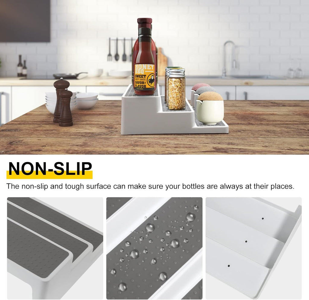 2 Pcs Spice Racks Organiser 3-Tier Kitchen Shelf Non-Slip Seasoning Shelf White