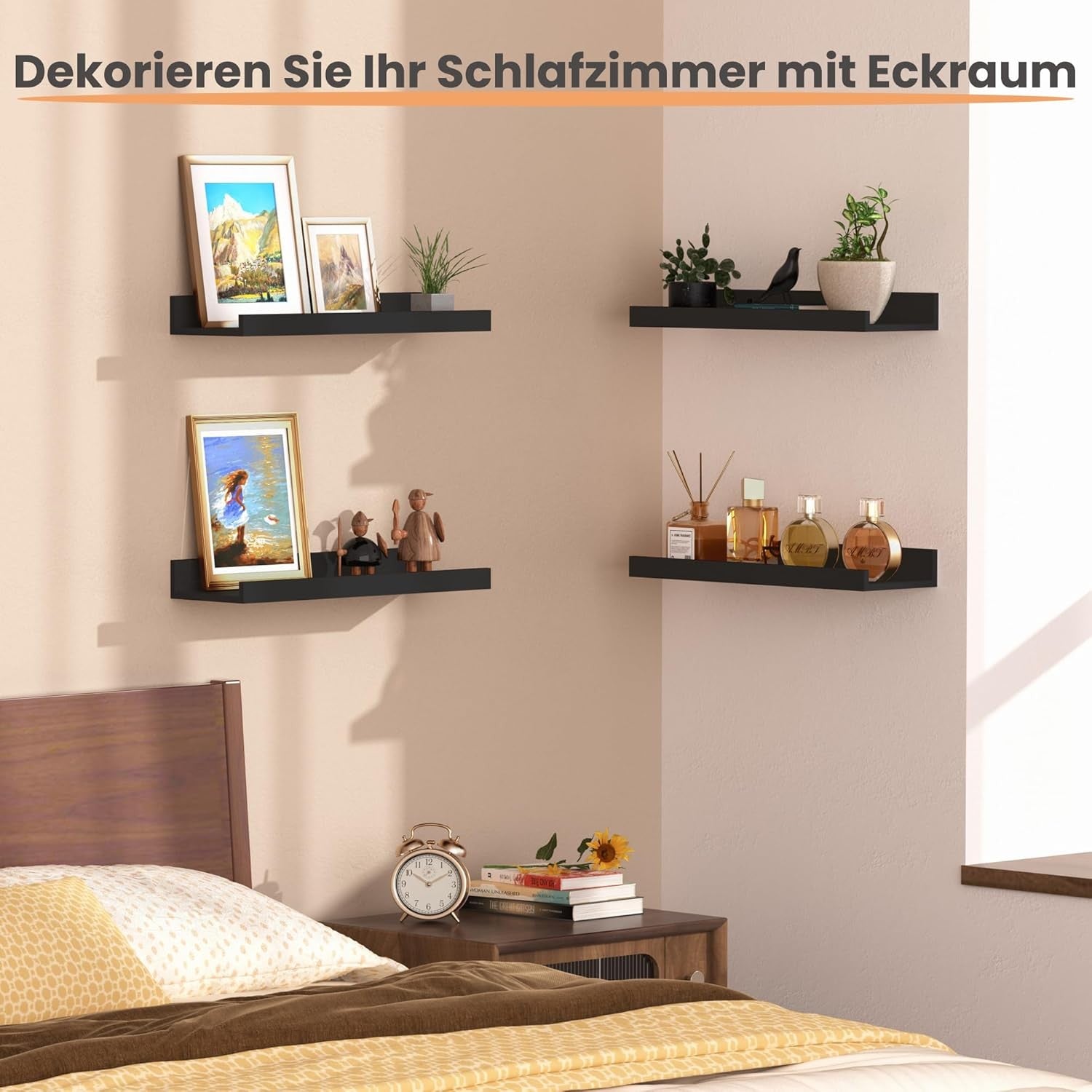 60cm Black Floating Shelves 3pcs Shelves for Room Décor Wall Mounted Storage