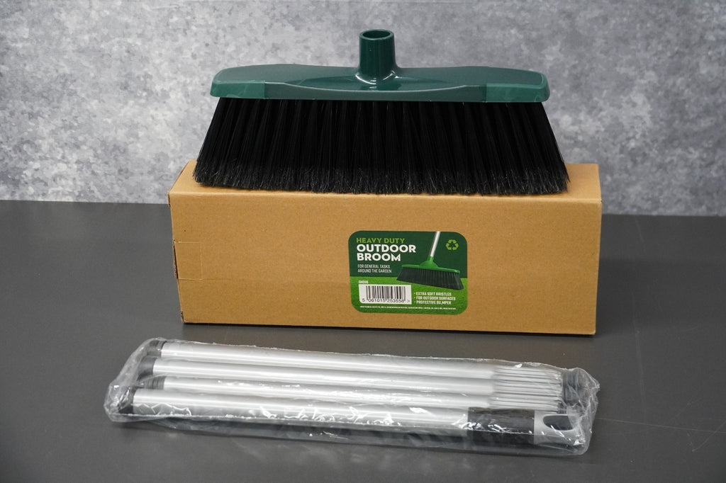 Heavy Duty Outdoor Garden Broom 30cm Soft Bristle Sweeping Brush Long Handle