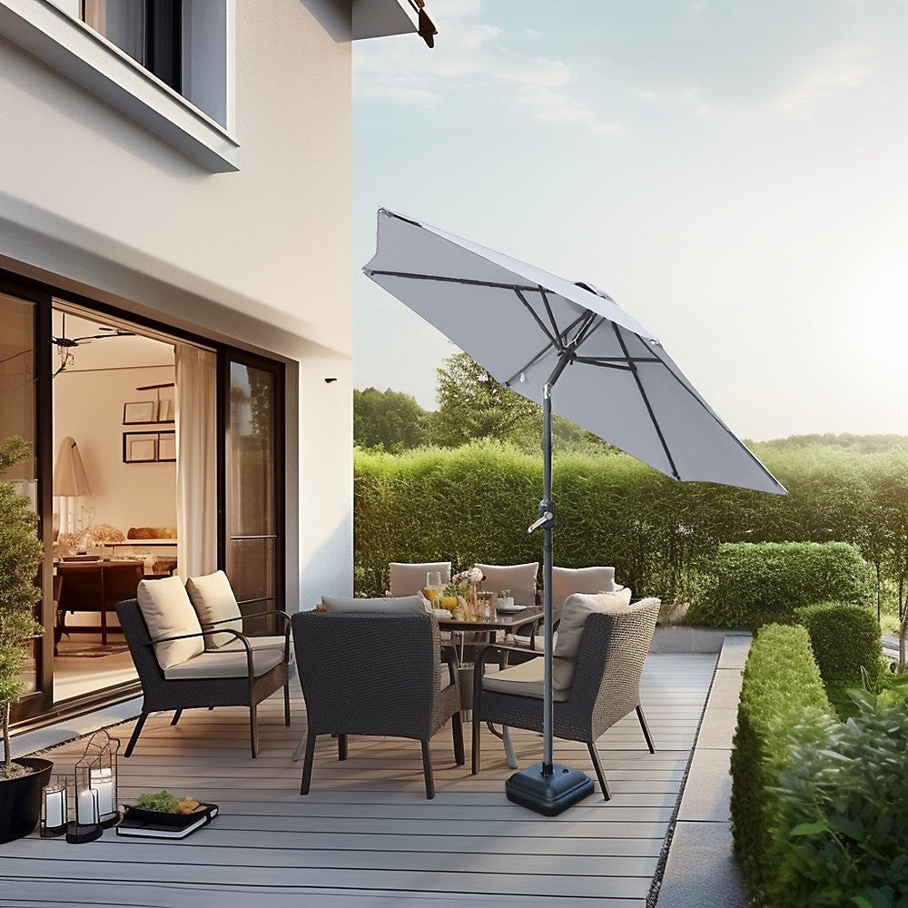 2.5M Grey Garden Parasol Sun Shade Umbrella SunDazeCrank Handle Tilt Mechanism