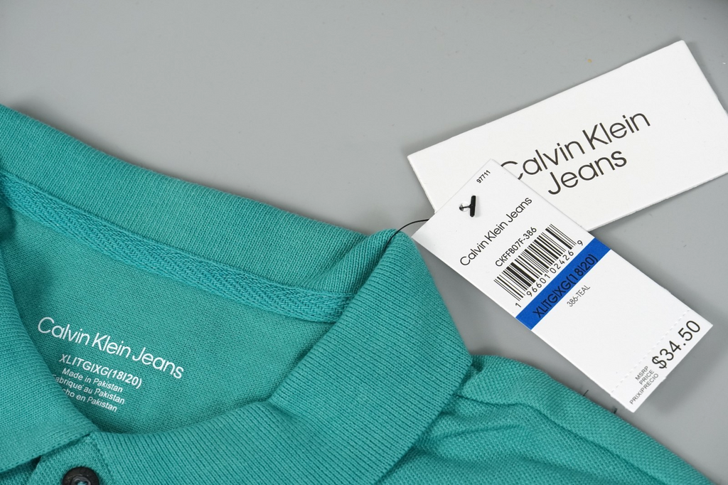 Calvin Klein Kids Polo T-Shirt Turquoise Size: Kids XL (18-20yo) Short Sleeve