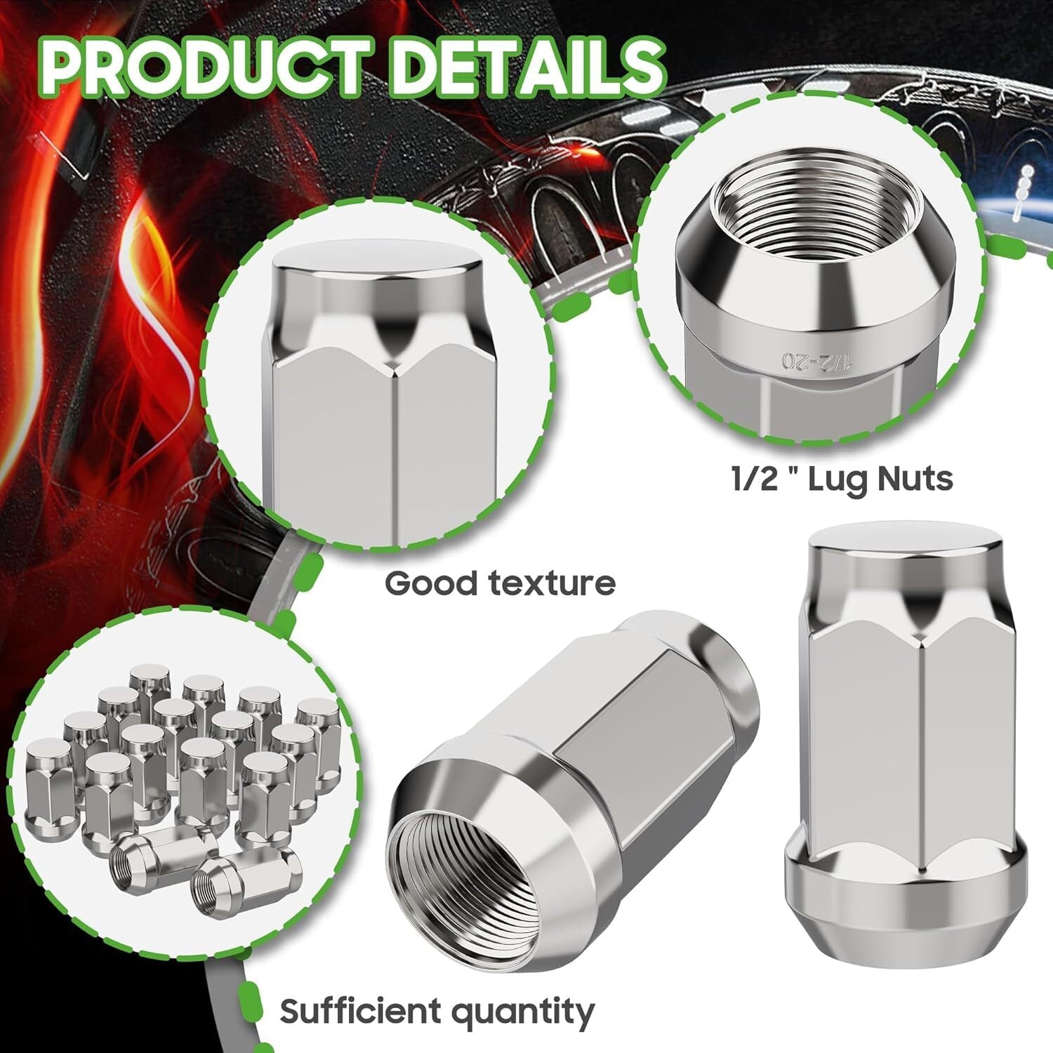 Golf Cart Wheel Lug Nuts Chrome 1/2"-20 for EZGO Club Car Cushman Jacobsen 10L0L