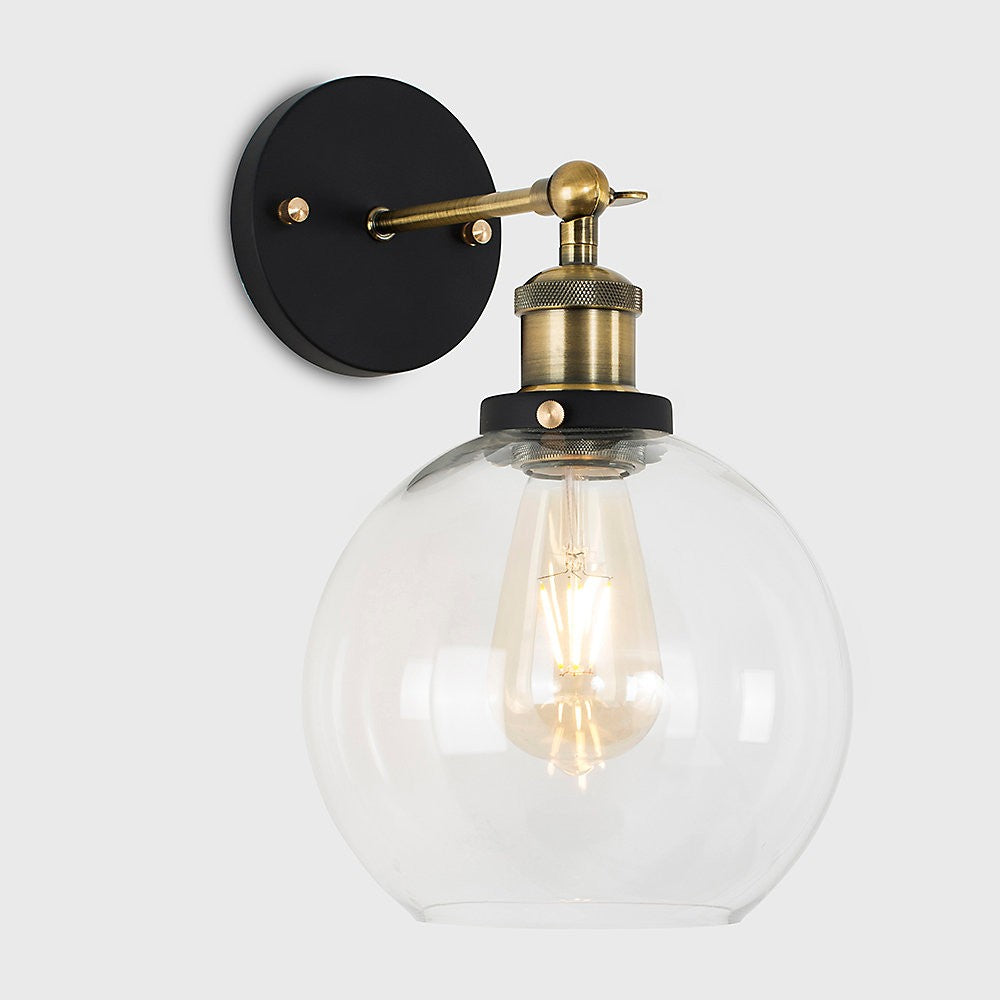 Wall Light Sconce Fitting with Clear Glass Globe Black and Gold Industrial