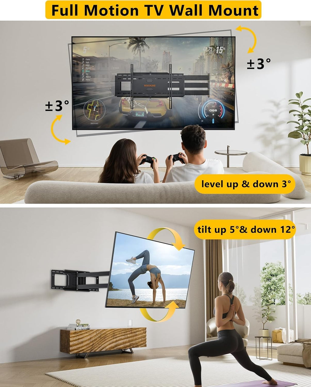 TV Wall Bracket Long Reach 1219mm for 37-86in LED LCD Flat Curved TVs 50kg VESA