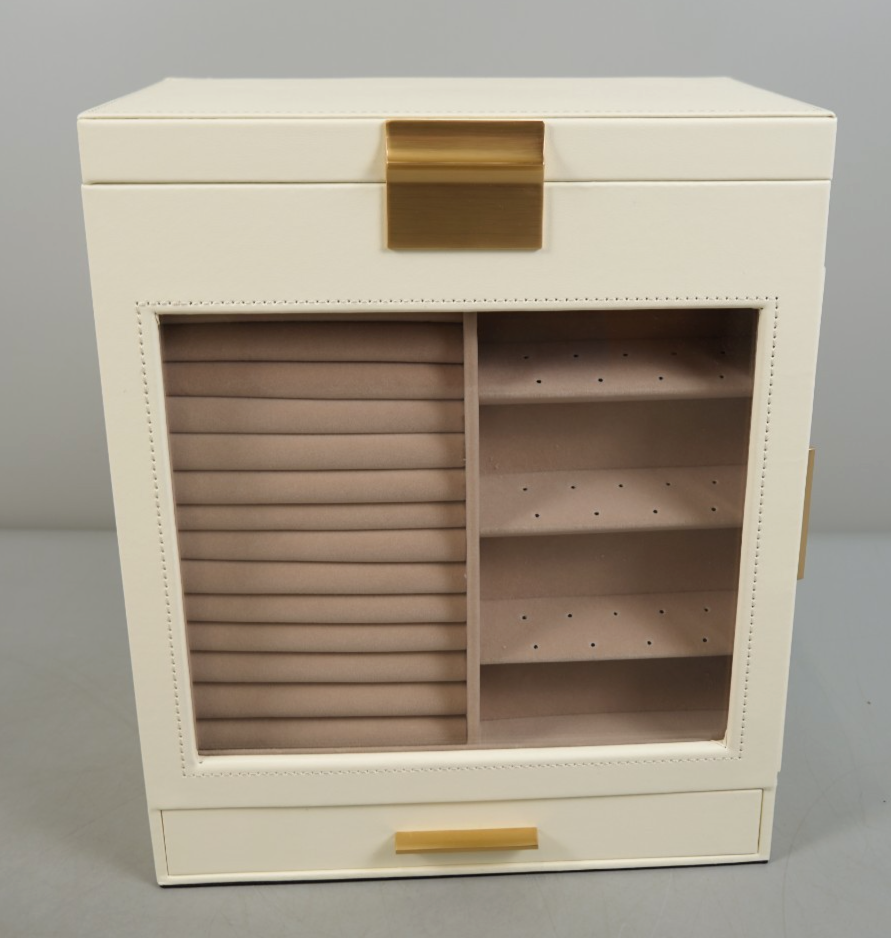 Jewellery Box with Glass Window 5-Layer Jewellery Organiser Gold Cream