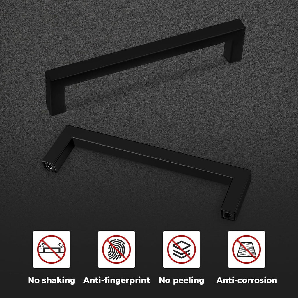 Black Stainless Steel Handles Drawer Wardrobe 5 x 128mm Hole Centre Matte