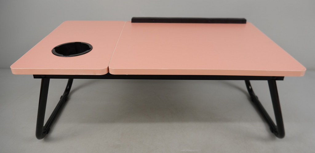 Adjustable Laptop Table with Cup Slot Portable Laptop Stand Bed Table Pink