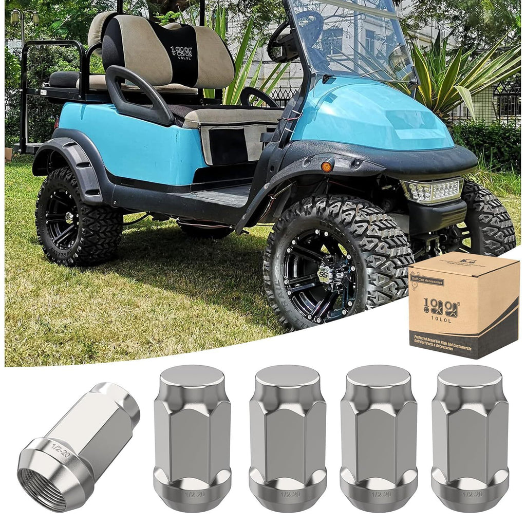 Golf Cart Wheel Lug Nuts Chrome 1/2"-20 for EZGO Club Car Cushman Jacobsen 10L0L