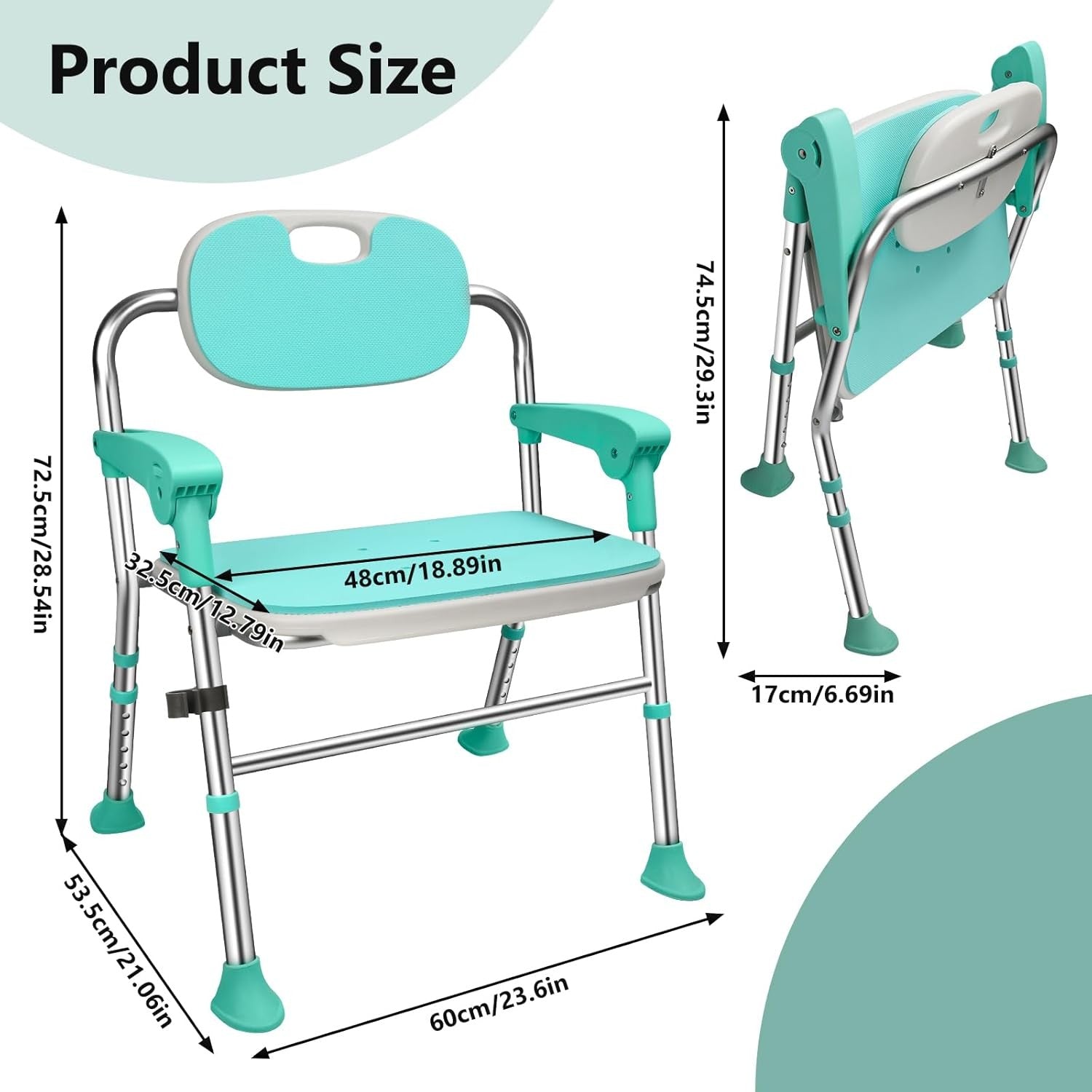 Folding Shower Chair 5-Level Adjustable, Non-Slip Feet, Lightweight & Durable