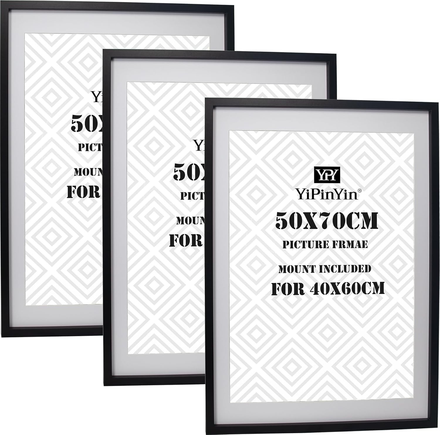50x70cm Black Picture Frames Set of 3 with Mounts for 40x60cm, 70x50cm Poster