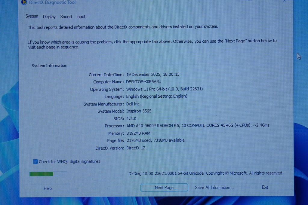 Laptop Dell Inspiron P66F AMD A10 9600P RADEON R5 2.4GHz 8GB RAM 256GB SSD