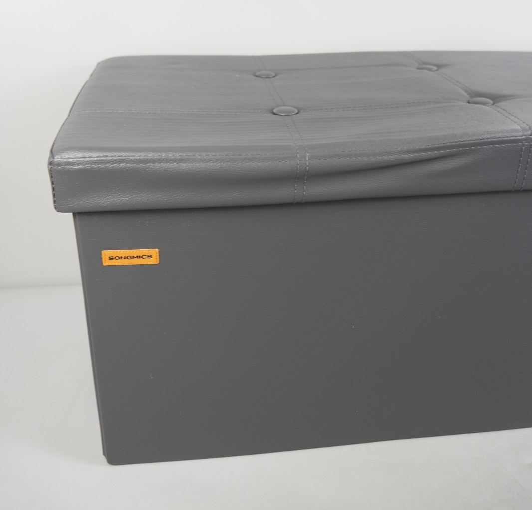 Storage Ottoman Bench 110cm Foot Rest Stool Storage Bench Leather Slate Grey