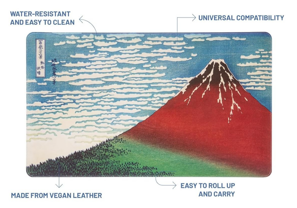 Mouse Desk Mat Pad XXL 60 x 35cm Hokusai Red Fuji Vegan Leather Waterproof Anti-