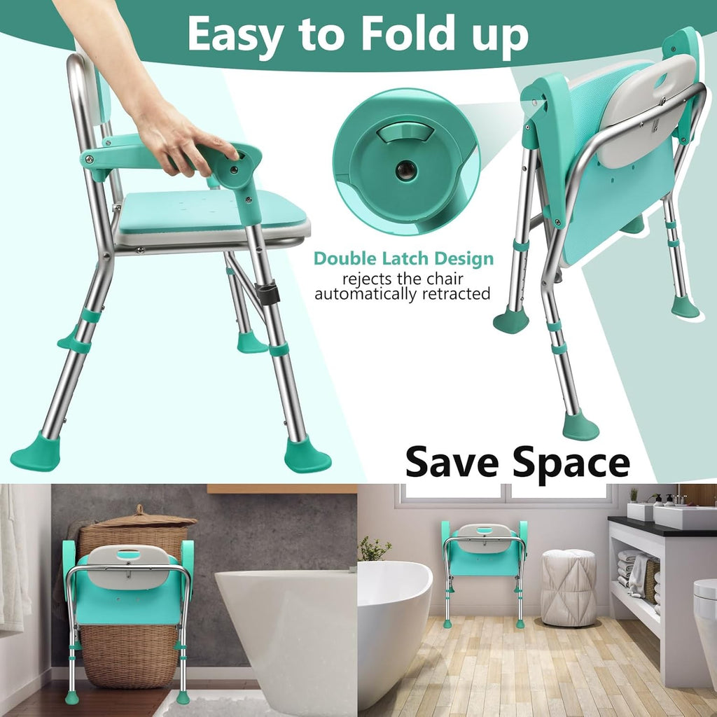 Folding Shower Chair 5-Level Adjustable, Non-Slip Feet, Lightweight & Durable