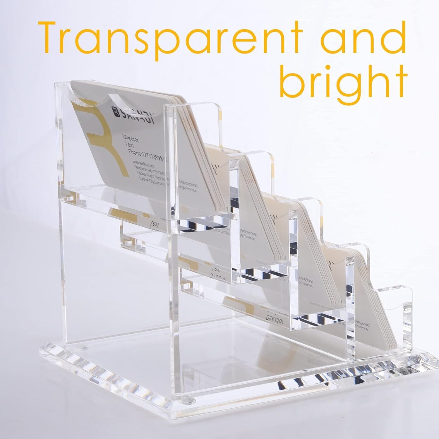 Horizontal Business Card Holder 4 Tiers 4 Slots f Desk Acrylic Clear Display