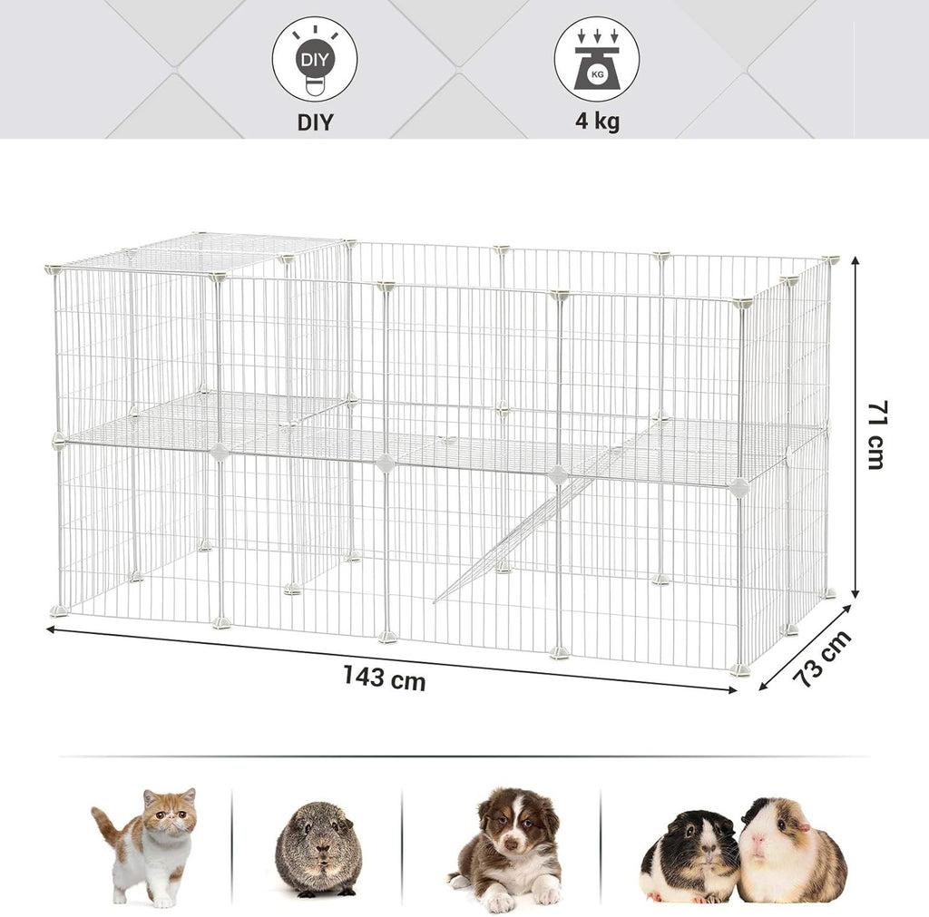Metal Pet Playpen Cage 2-Floor Customisable Enclosure SONGMICS for Small Animals