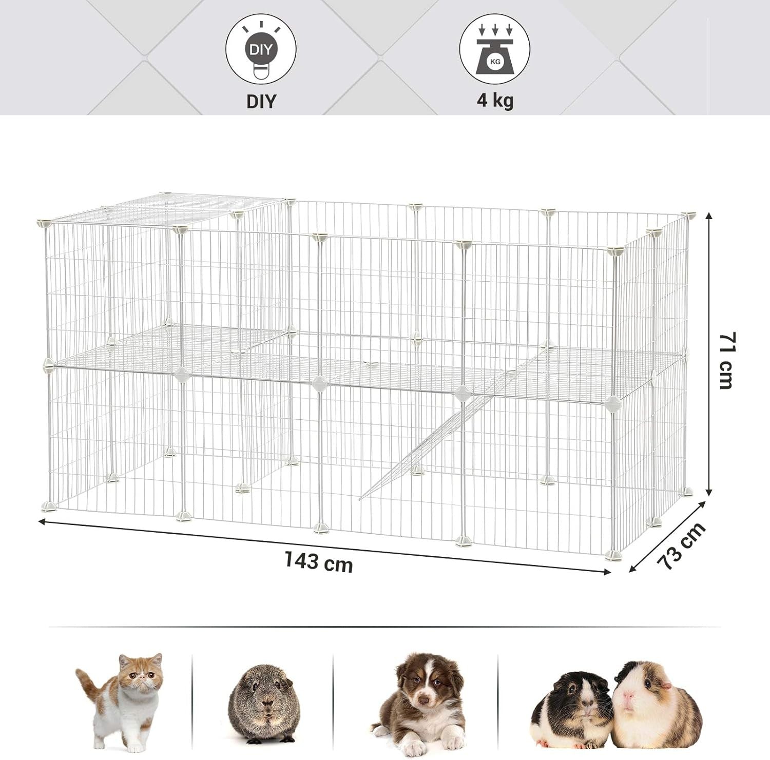 Metal Pet Playpen Cage 2-Floor Customisable Enclosure SONGMICS for Small Animals