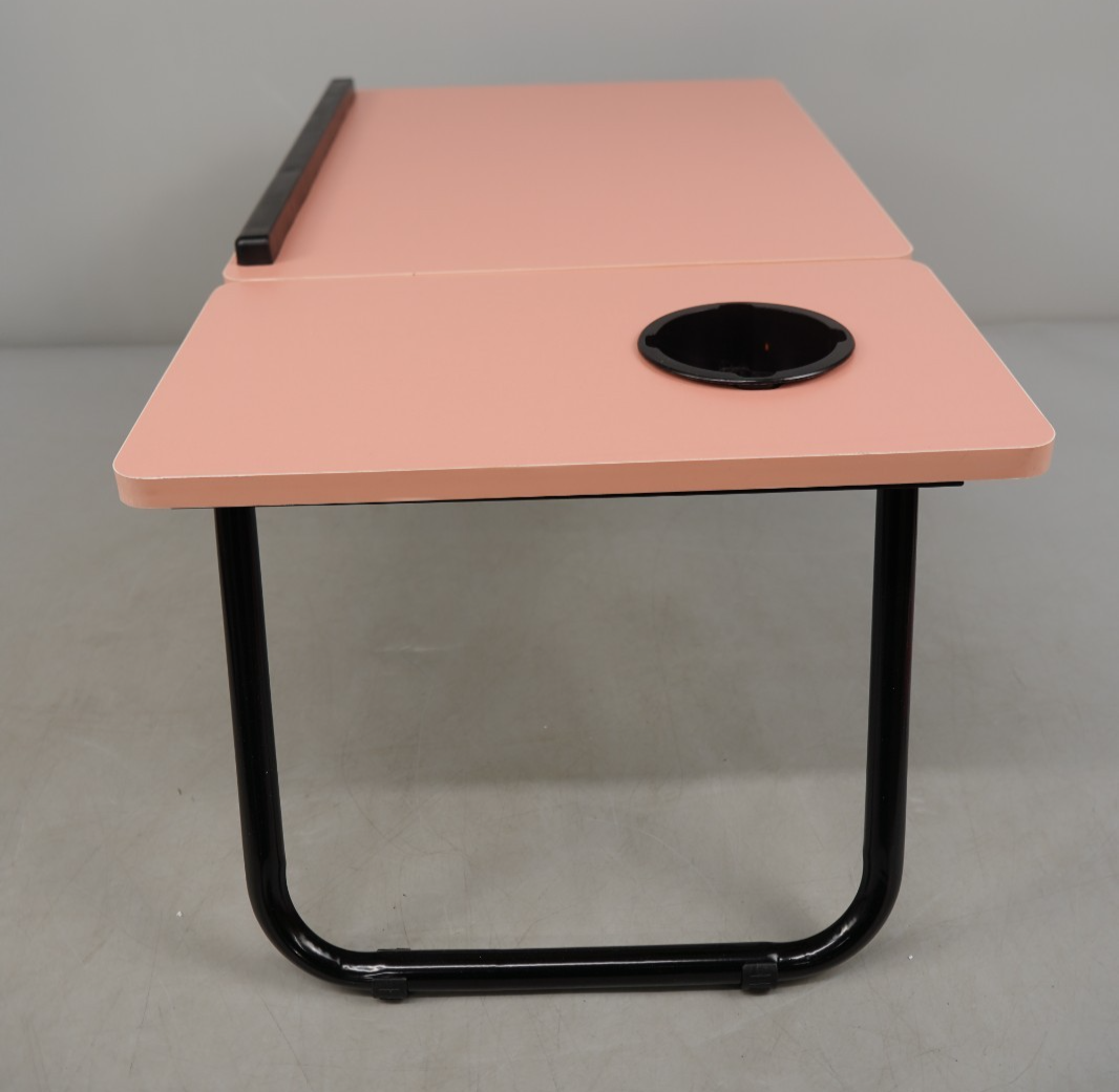 Adjustable Laptop Table with Cup Slot Portable Laptop Stand Bed Table Pink