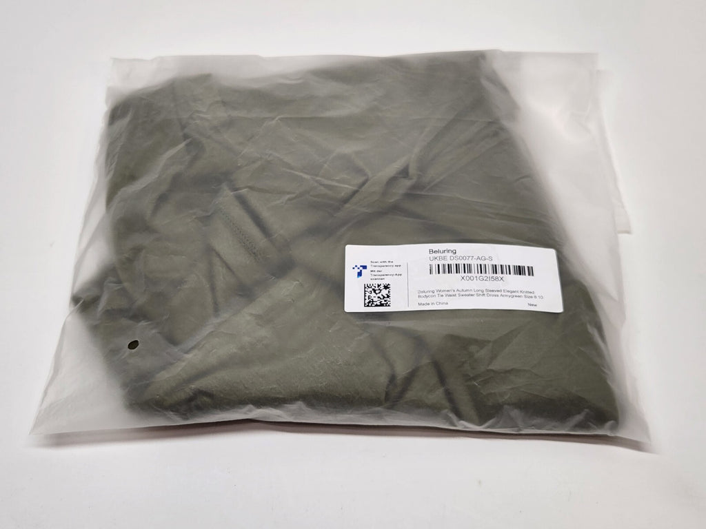 Women’s Long Sleeve Shift Dress in Army Green Casual Style, Size S, Polyester