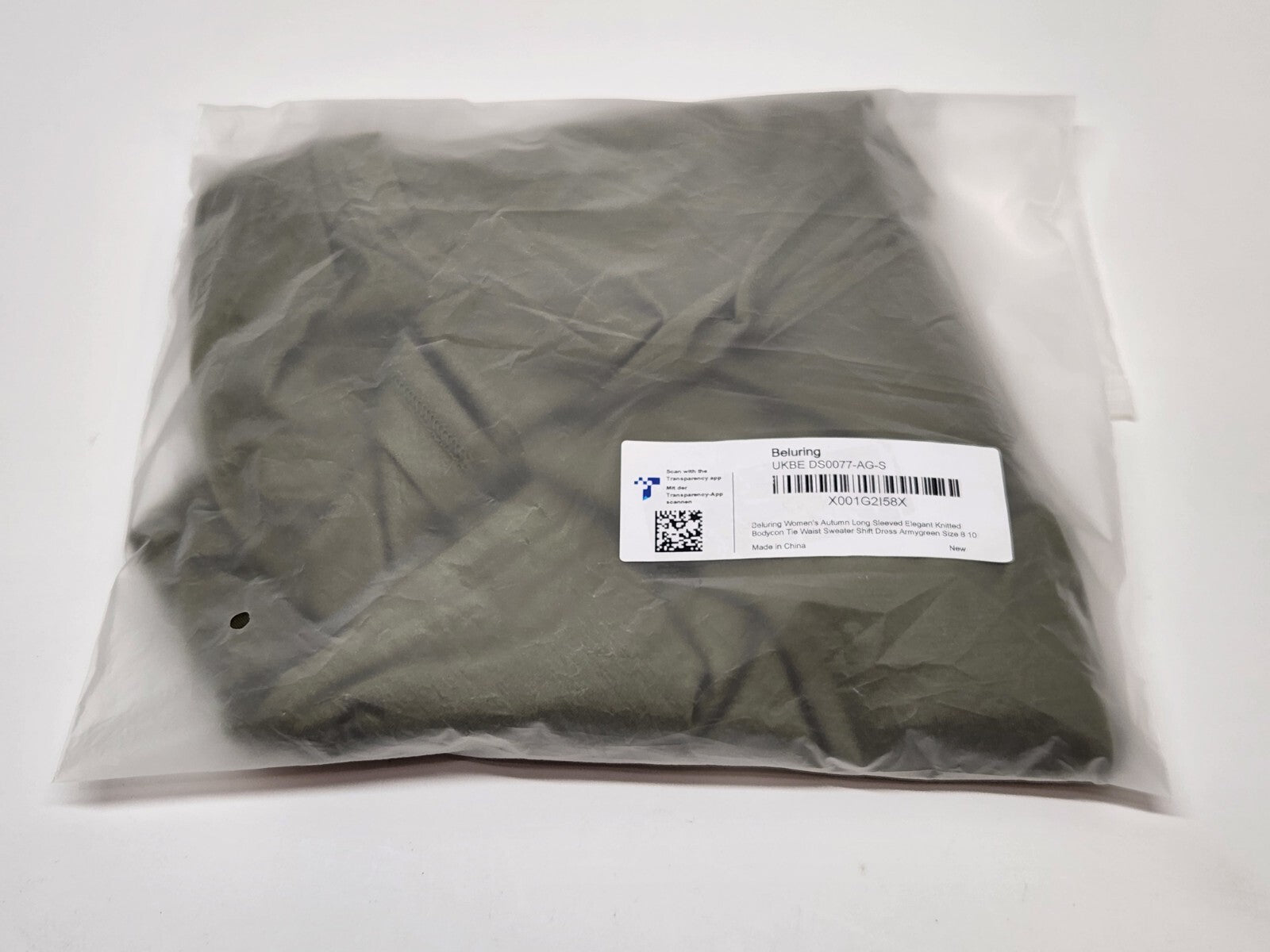 Women’s Long Sleeve Shift Dress in Army Green Casual Style, Size S, Polyester