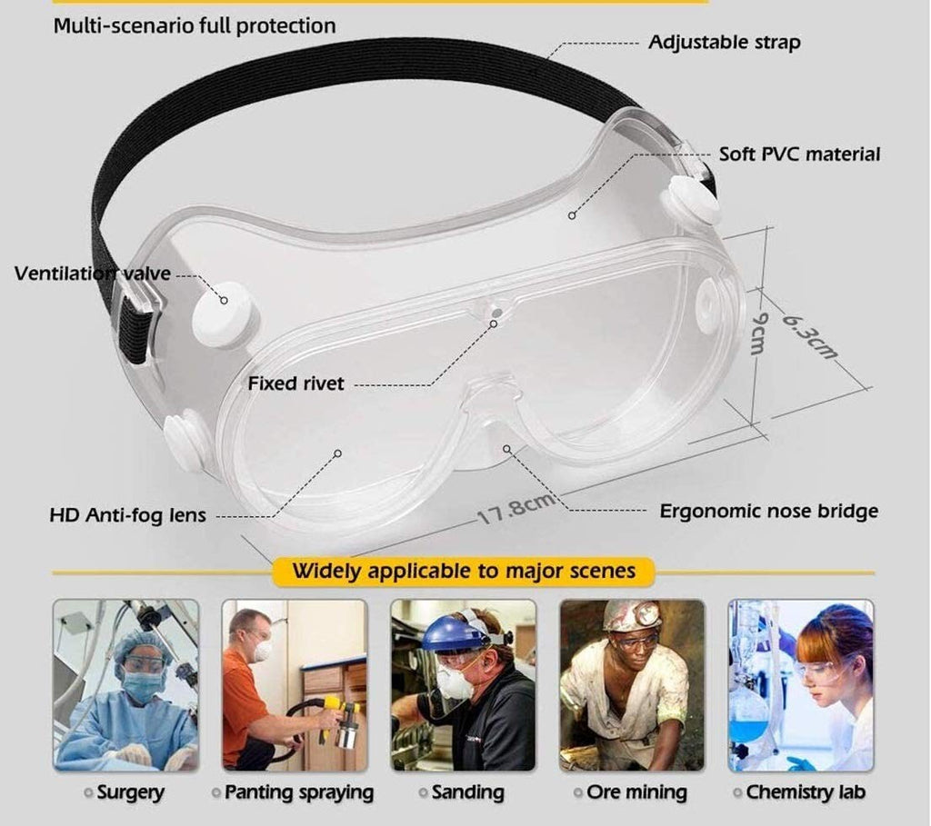 10x Clear Safety Goggles with Adjustable Head Strap Anti-Fog SG-AF-10PK