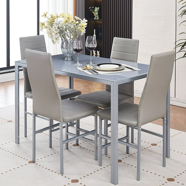 Dinning chairs set of 4 grey Rozhome compact space saving