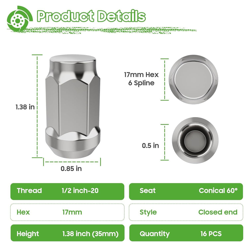 Golf Cart Wheel Lug Nuts Chrome 1/2"-20 for EZGO Club Car Cushman Jacobsen 10L0L