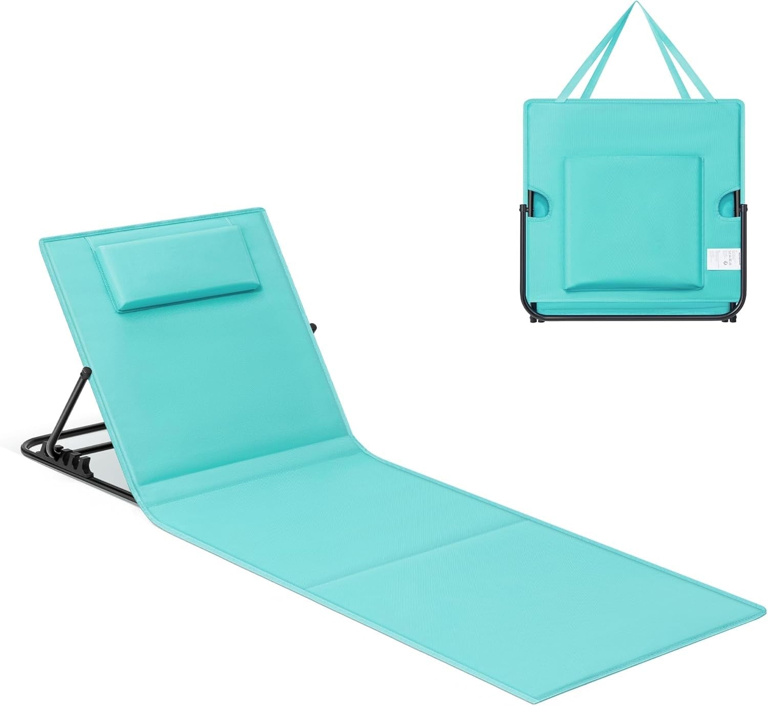 Beach Chair Sun Lounger Reclining Backrest Portable with Shoulder Straps Camping