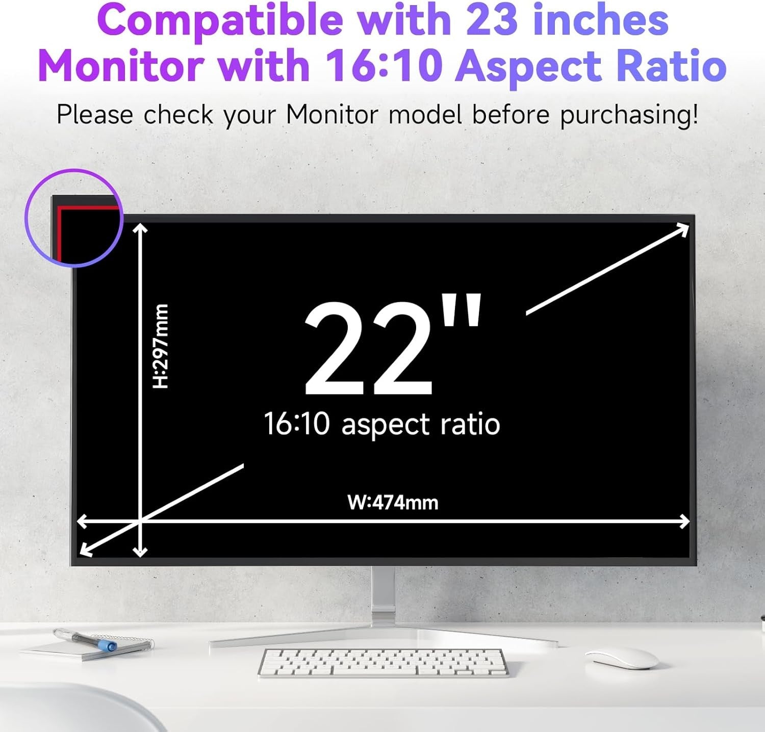 2x 22in PC Screen Protector Anti Glare UV Blue Light Computer Monitor 16:10 Remo