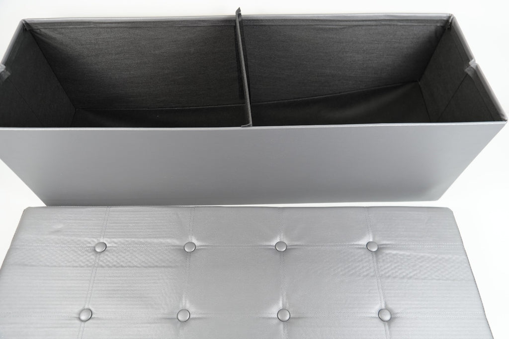 Storage Ottoman Bench 110cm Foot Rest Stool Storage Bench Leather Slate Grey