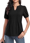 Womens V Neck Tops Puff Short Sleeve T-Shirt Pleated Floral Printed Tunic Blouse