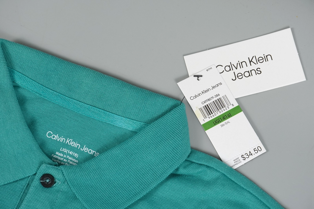 Calvin Klein Kids Polo T-Shirt Turquoise Size: Kids L (14-16yo) Short Sleeve