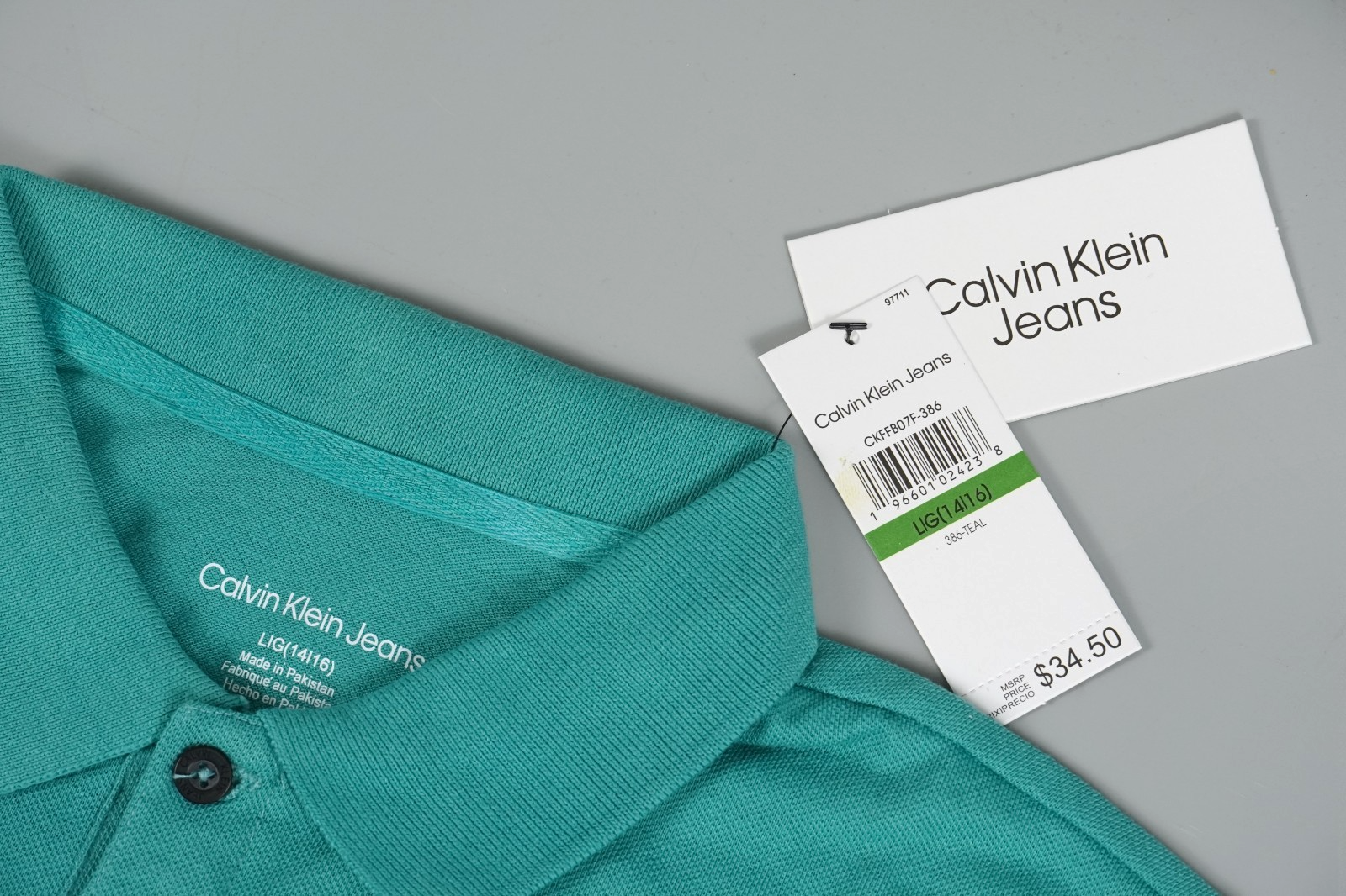 Calvin Klein Kids Polo T-Shirt Turquoise Size: Kids L (14-16yo) Short Sleeve