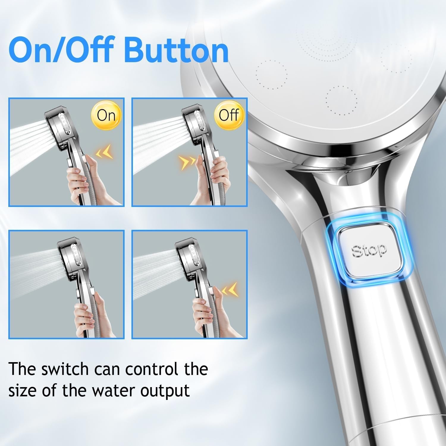 Shower Head Hard Water Filter with 4 Modes Water Temperature Display 1.5M Hose