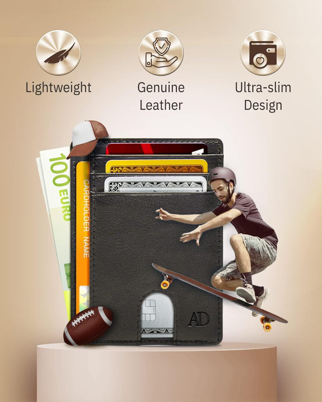 Slim Minimalist Wallet RFID Blocking Thin Front Pocket Real Leather Mens 7+1 Slo