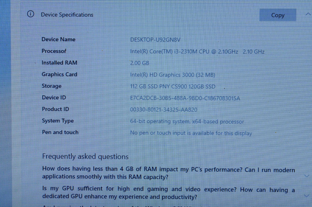 Laptop Samsung 400B Core i3 Intel HD Graphics for Spares or Repairs