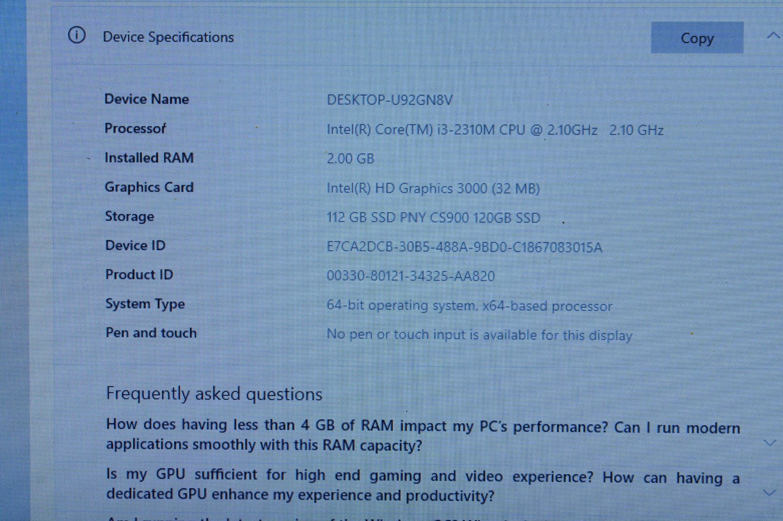 Laptop Samsung 400B Core i3 Intel HD Graphics for Spares or Repairs