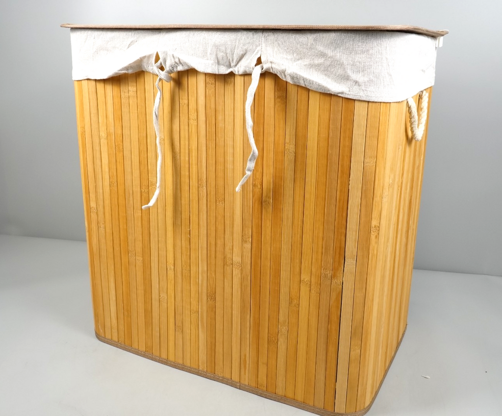 150L Laundry Basket 3 Sorting Compartments Removable Machine Washable Bag Bamboo