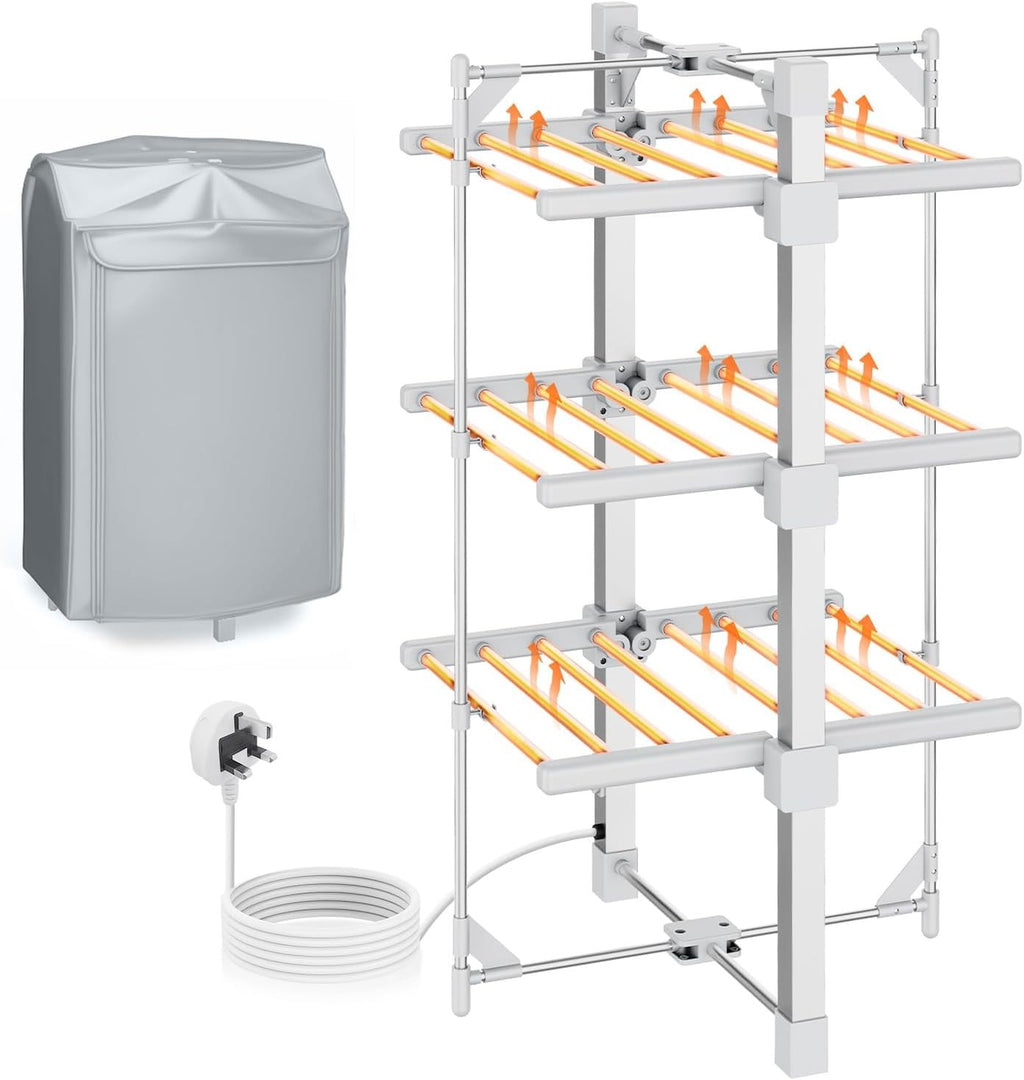 Electric Heated Clothes Airer 3-Tier Dryer Rack with 24 Heated Bars