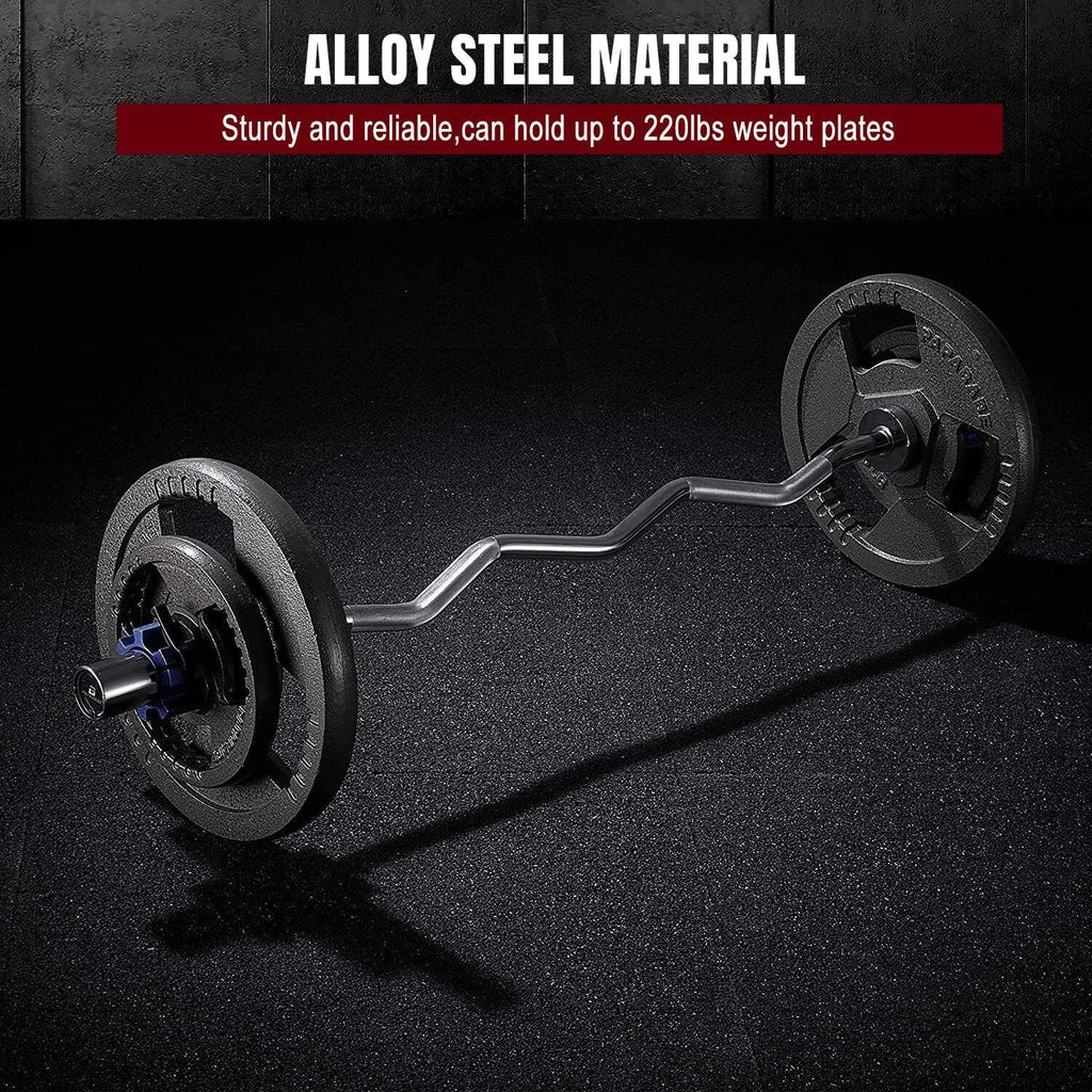 Curl Bar Weight Lifting Barbell Bar with Non-Slip Hand Grip and 2 Spring Collars