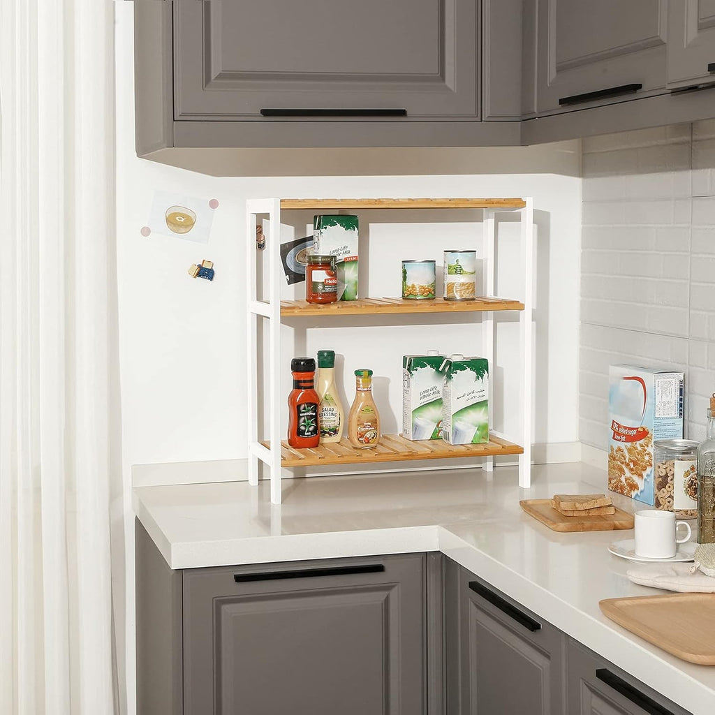 Bamboo Storage Shelf, 3-Tier Shelving Unit, Multifunctional, in the Hallway, Bat