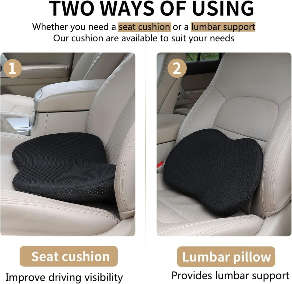 Car Seat Cushion Raiser Memory Foam Pad f Sciatica & Lower Back Pain Relief