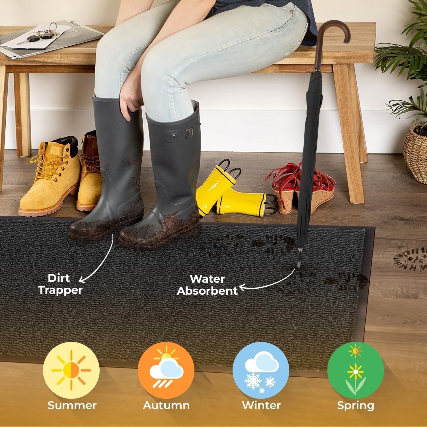 Washable Door Mat Indoor & Outdoor Non-Slippery Heavy Duty Rug 59cmx40cm