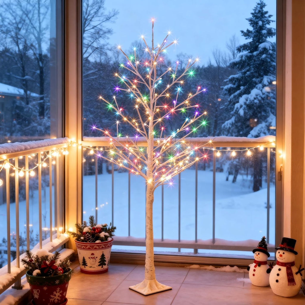 Artificial Birch Tree Lighted 6FT Colour Changing LED Lights Timer White
