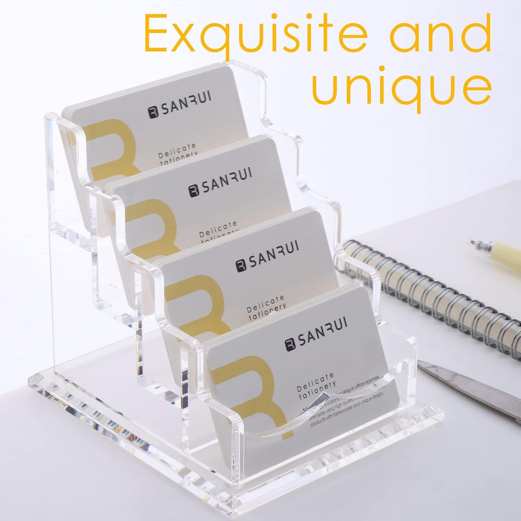Horizontal Business Card Holder 4 Tiers 4 Slots f Desk Acrylic Clear Display
